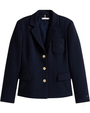 Tommy Hilfiger Slim Fit Blazer With Embroidered Th Crest - Blue
