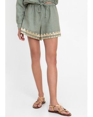 Greek Archaic Kori Drawstring Linen Short - Green