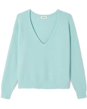 American Vintage Damsville V Neck Knit Jumper - Blue