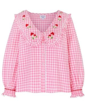 Pink City Prints Esme Gingham Embroidered Blouse - Pink