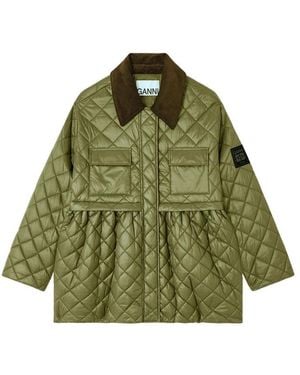 Ganni Shiny Quilt Midi Jacket - Green