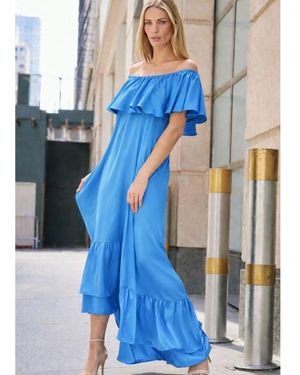 Nouvelle Silk95five Tuileries Convertible Silk Maxi Dress - Blue