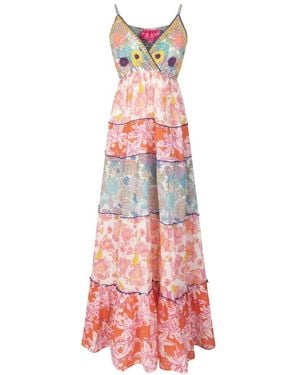 Place du Soleil Strappy Print Long Dress - Pink
