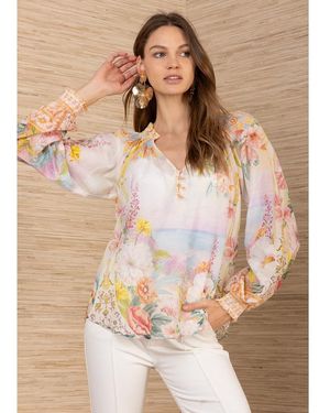 Hale Bob Floral Sunset Printed Blouse - Brown