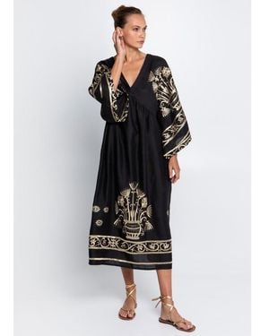 Greek Archaic Kori Crete Bell Sleeve Dress - Black