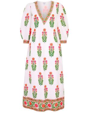 Pink City Prints Pushkar Linen Dress - White