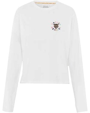 Hayley Menzies Leopard Logo Long Sleeve Cotton T Shirt - White