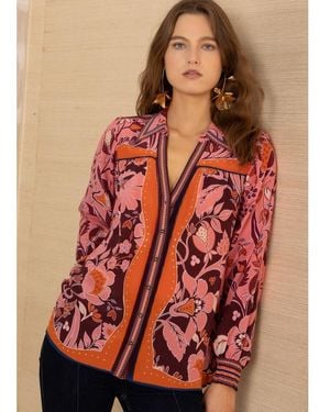 Hale Bob Floral Printed Silk Shirt - Red