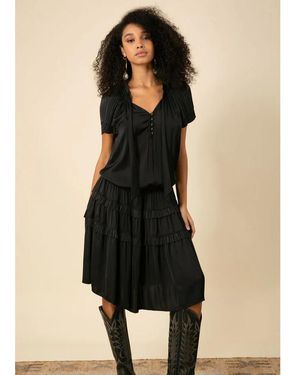 Hale Bob Alexandria Solid Midi Drop Waist Dress - Black