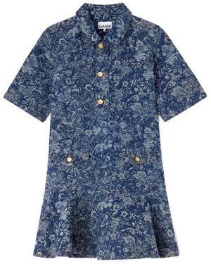 Ganni Tapestry Denim Mini Dress - Blue