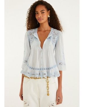 FARM Rio Richelieu Embroidered Cotton Blouse - White