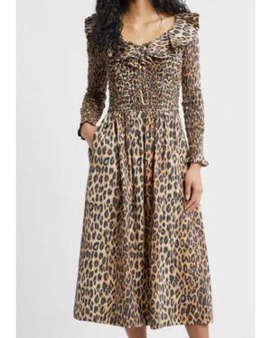 Damson Madder Harper Shirred Midi Dress - Brown