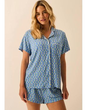Stripe & Stare Bedshort Pyjama Set - Blue