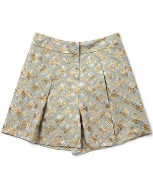 Greek Archaic Kori Embroidered Pleat Shorts - Natural