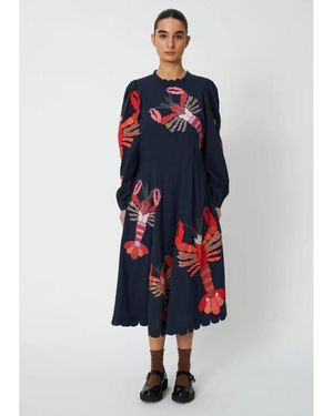 Stella Nova Embroidered Beaded Lobster Midi Dress - Blue