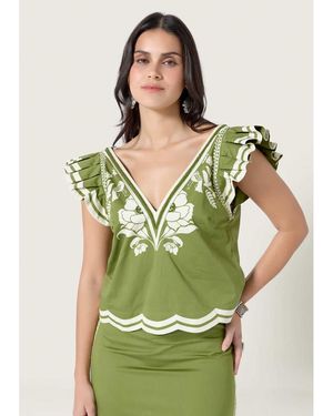 Scarlett Poppies Vittore Embroidered Top - Green