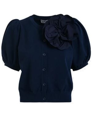 Essentiel Antwerp Jumpo Flower Brooch Cardigan - Blue