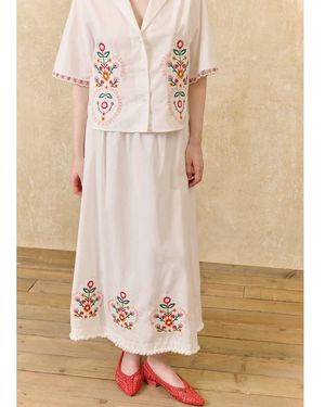 Louise Misha Paola Organic Cotton Embroidered Skirt - Natural