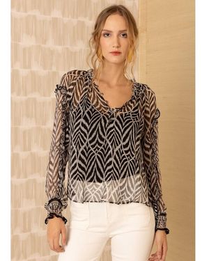 Hale Bob Frilled Long Sleeve Top - Brown