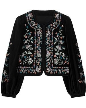 Louise Misha Duras Velvet Embroidered Jacket - Black