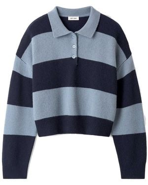 Soft Goat Striped Polo Shirt - Blue