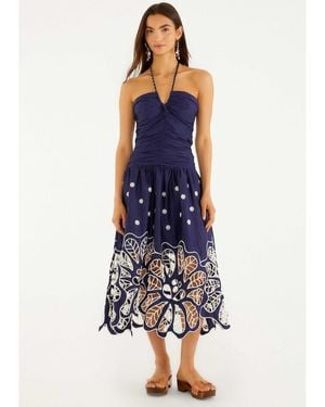 FARM Rio Richilieur Embroidered Midi Dress - Blue