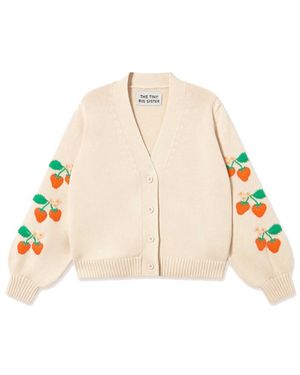 The Tiny Big Sister Strawberries Cotton Cardigan - Natural