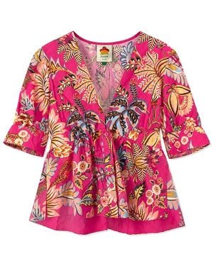 FARM Rio Ligia Short Sleeve Cotton Blouse - Pink