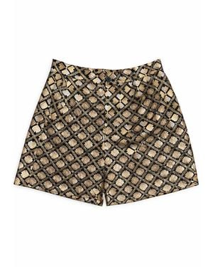Greek Archaic Kori Geo Embroidered Shorts - Brown