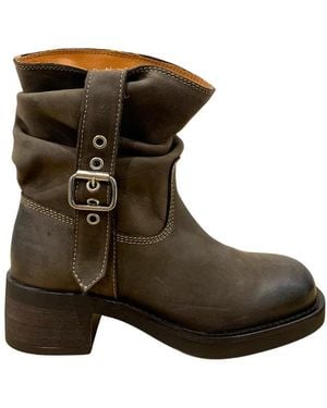 Pavement Nibba Leather Biker Boots - Brown