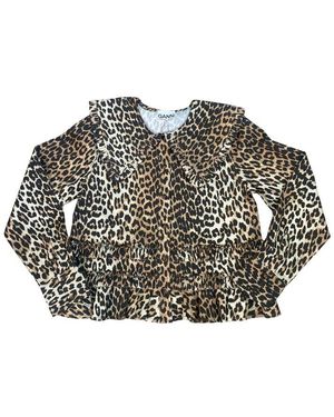 Ganni Stretch Shirt With Frills - Black