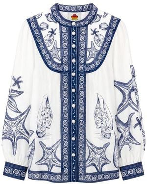 FARM Rio Coast Scarf Long Sleeve Blouse - Blue