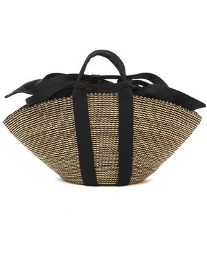 Muuñ Sophie Hstripe Straw Bag - Black