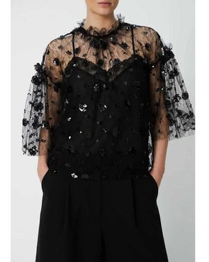 Stella Nova Sequins Mesh Blouse - Black