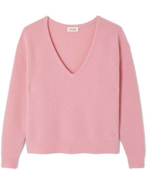 American Vintage Damsville V Neck Knit Jumper - Pink
