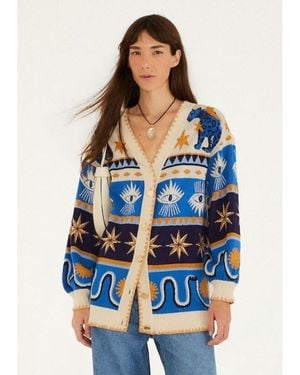 FARM Rio Ainika Knit Intarsia Cardigan - Blue