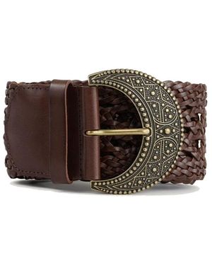 Ba&sh Balmy Leather Woven Belt - Brown