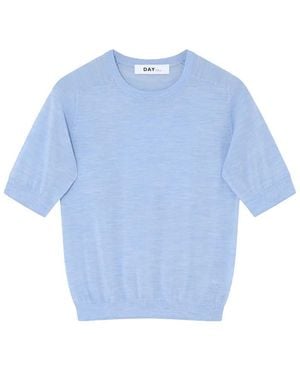 Day Birger et Mikkelsen Carolina Merino Wool Round Neck Knitted T-Shirt - Blue
