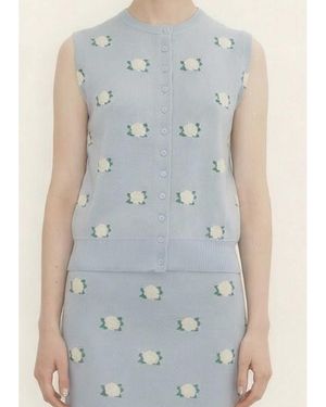 The Tiny Big Sister Flowers Jacquard Vest - Blue
