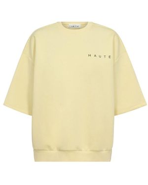 Haute L'Amitié Maxi Split Short Sleeve Logo Sweatshirt - Yellow