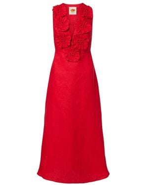 FARM Rio Sleeveless Midi Linen Dress - Red