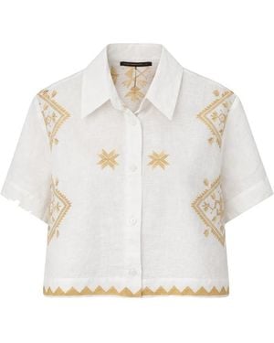 Greek Archaic Kori Embroidered Cropped Linen Shirt - White