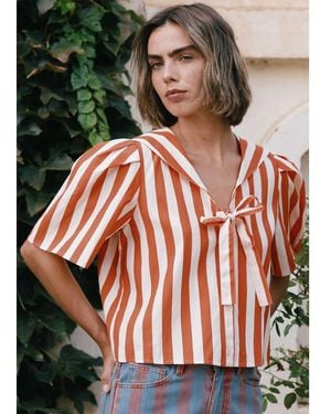The Tiny Big Sister Striped Sailor Neck Cotton Blouse - Multicolour