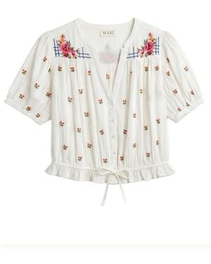 M.A.B.E Harlie Short Sleeve Embroidered Top - White