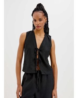 Rails Oregon Linen Tie-Front Top - Black
