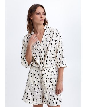 Greek Archaic Kori Geo Embroidered Shirt - White