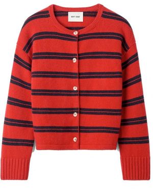 Soft Goat Striped Cashmere Cardigan - Red
