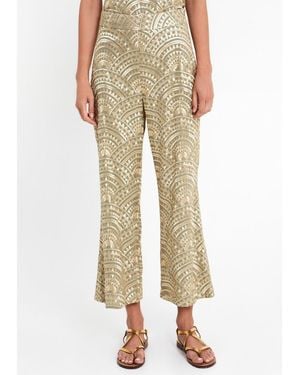 Greek Archaic Kori Embroidered Cotton Cropped Trouser - Natural