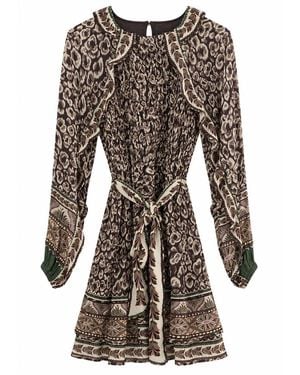 FARM Rio Primitive Long Sleeve Mini Dress - Brown