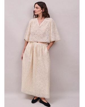 Faune Jean Embroidered Lace Midi Skirt - Pink